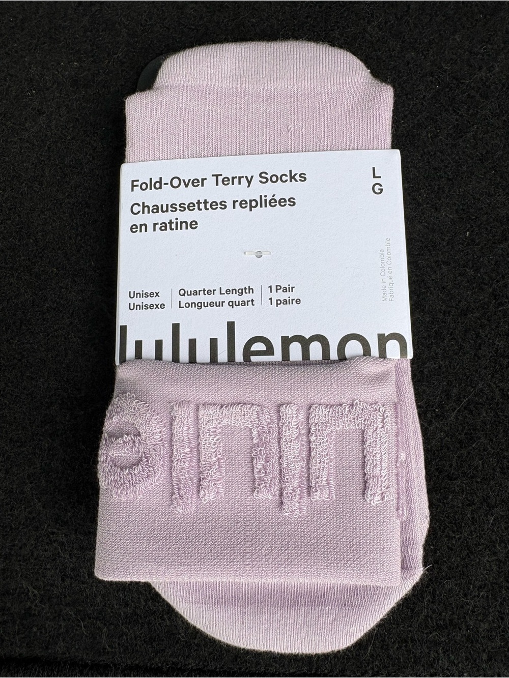 NWT Lululemon Fold-Over Terry Socks Quarter Length Lavender Purple LLAY Large
